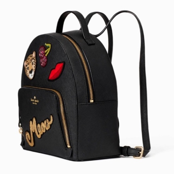 NEW! Kate Spade Run Wild Leopard Tomi Leather Backpack Sequin Black - Picture 3 of 12